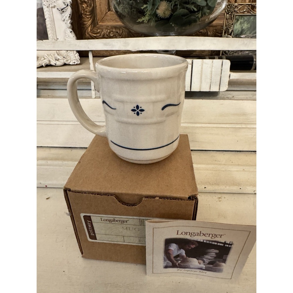 Longaberger Mug Vintage Cottage Basket New In Box Blue Stoneware Collectible - Picture 2 of 4
